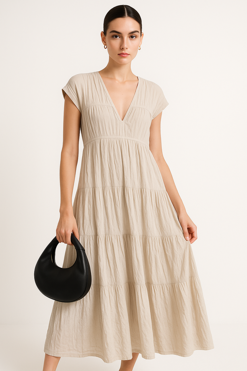 Casual maxi-jurk met V-hals en comfort – Elara