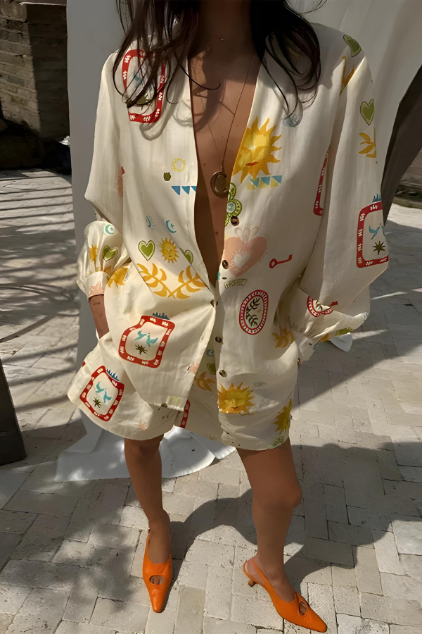 Dames set met print en oversized zomerse pasvorm – Fiorella