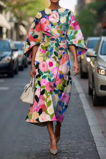Elegante bloemenjurk voor dames met vloeiend design – Sophie