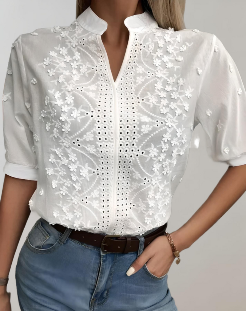 Ademende Bloemenprint Blouse met Mandarijnkraag – Sophie