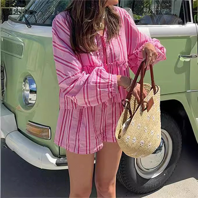 Gestreepte zomerset met ruffles en shorts – Sophie