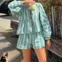 Gestreepte zomerset met ruffles en shorts – Sophie