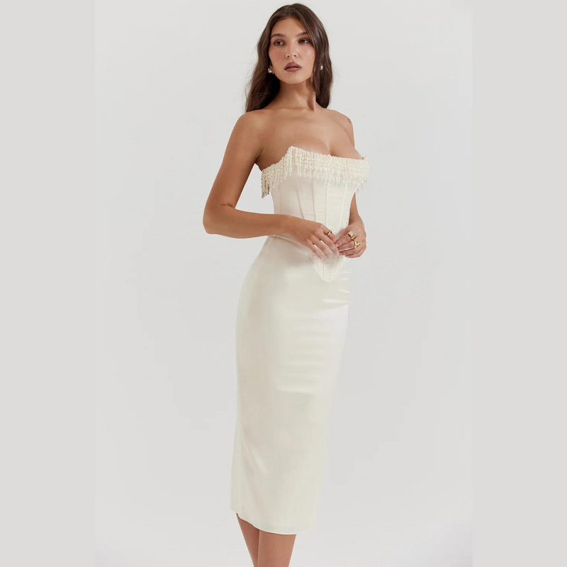 Elegante Maxi Jurk met Parelaccenten – Juliette