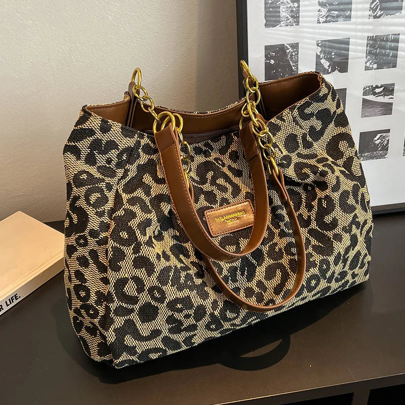 Canvas tote bag met luipaardprint voor dames – Seloura
