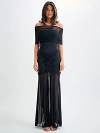 Off-Shoulder Maxi Jurk met Mesh en Ruches - Charlotte