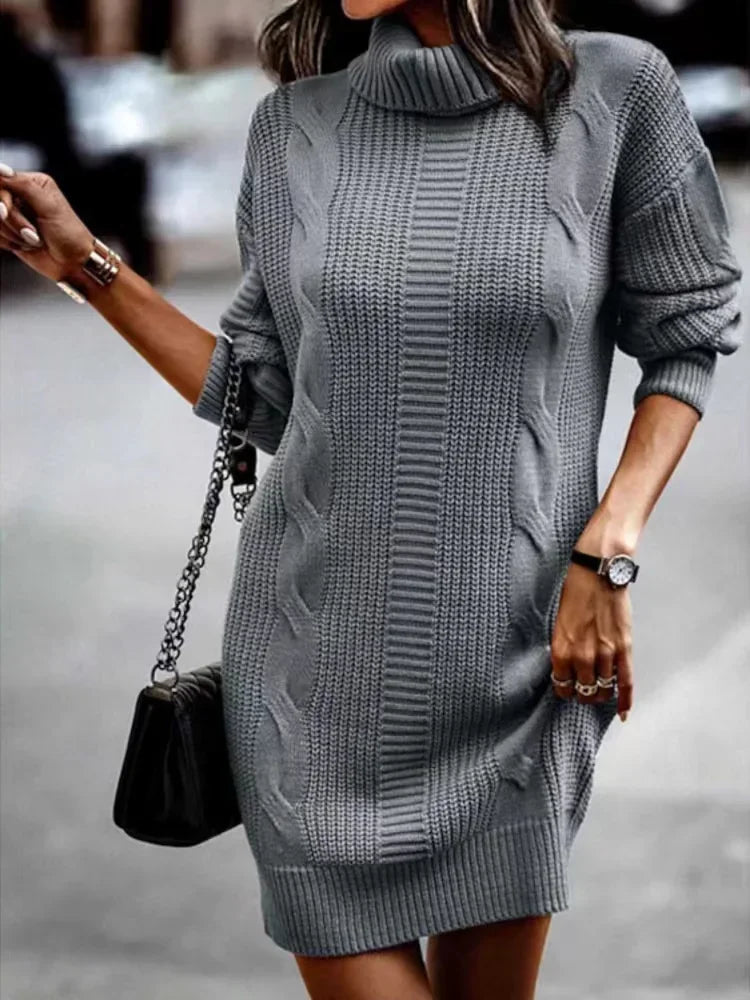 Gebreide Sweater Jurk met Col en Kabelpatroon - Maëlle