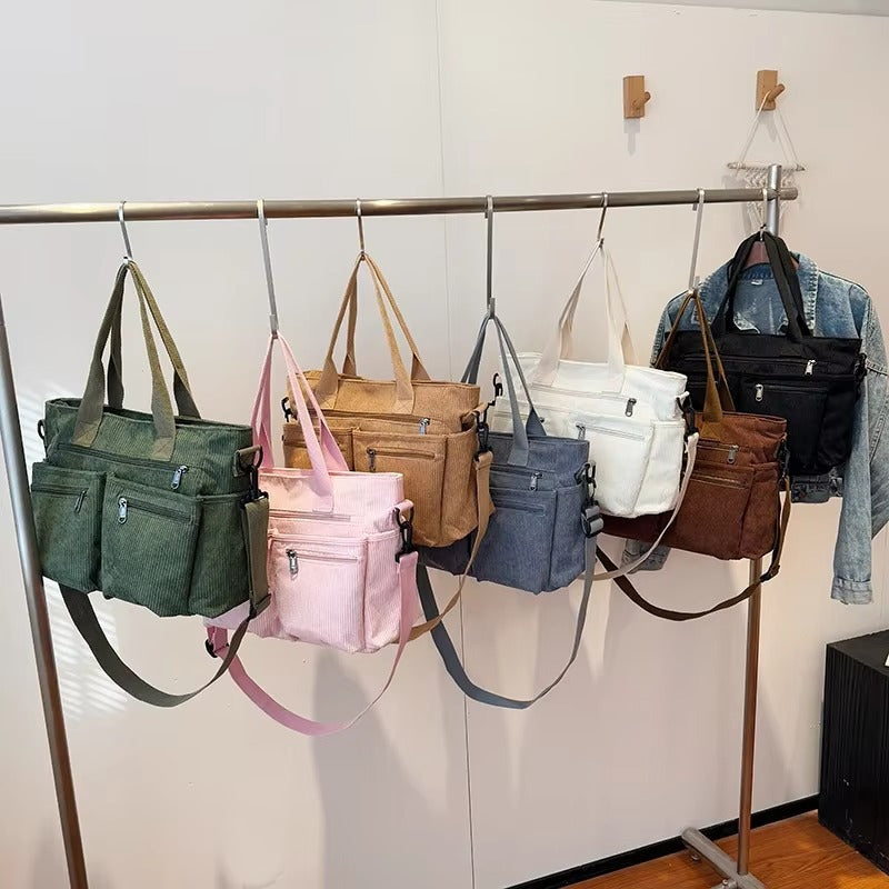 Corduroy schoudertas met laptopvak voor dames – Elvysa