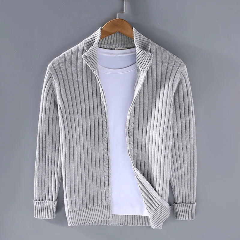 Geribde zip-up trui met moderne pasvorm – Avenro