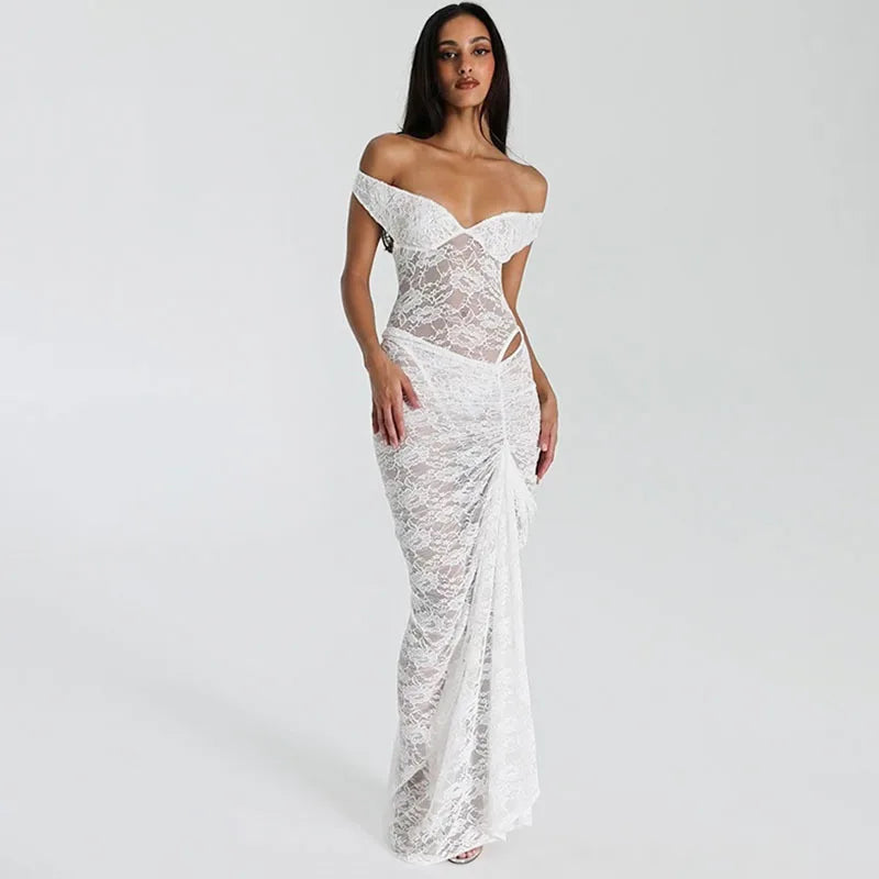 Maxi kanten off-shoulder galajurk voor dames – Isolde
