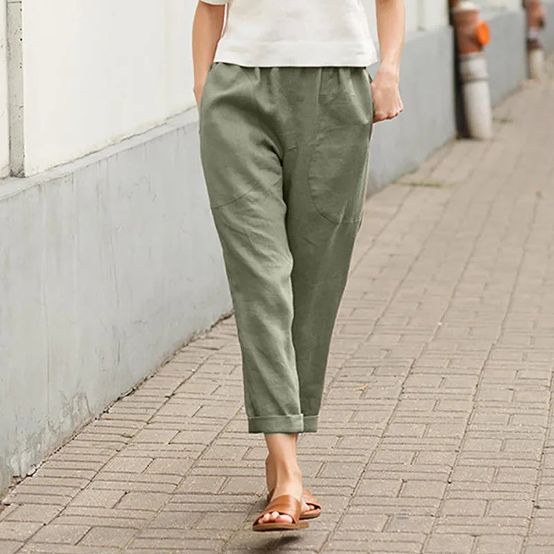 Casual damesbroek met losse pasvorm en zakken – Isa