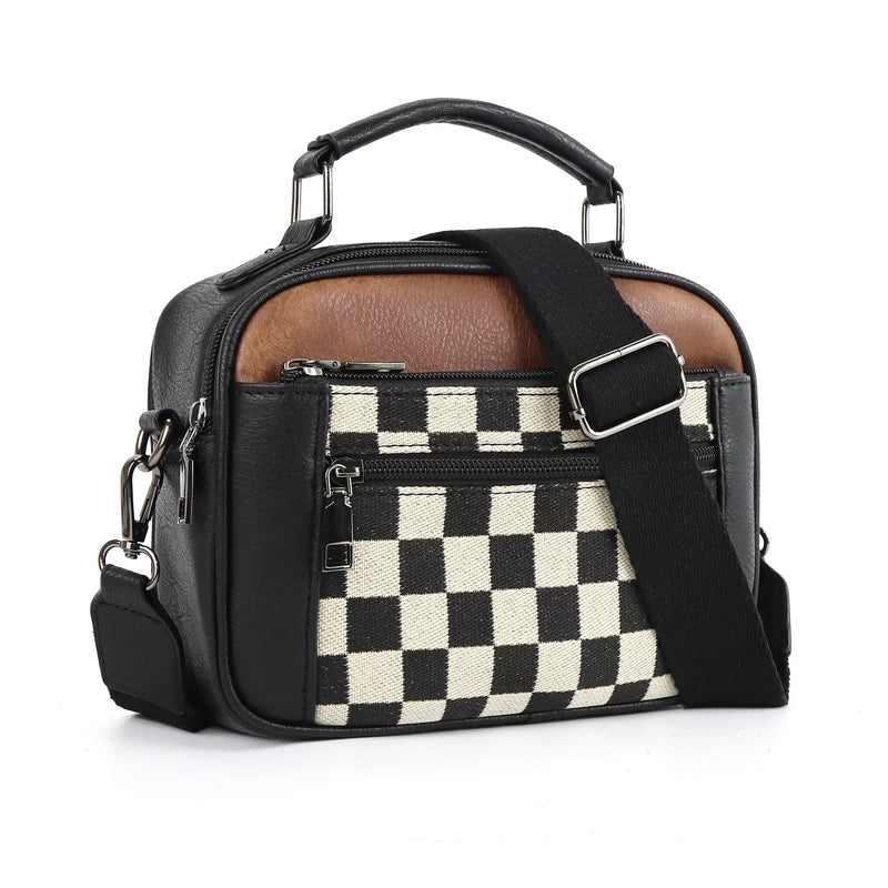 Canvas crossbody tas met schaakpatroon voor dames – Velinna