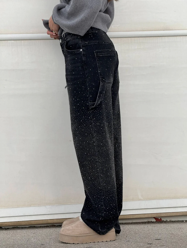 Oversized dames jeans met diamantdetails en streetstyle look – Renova