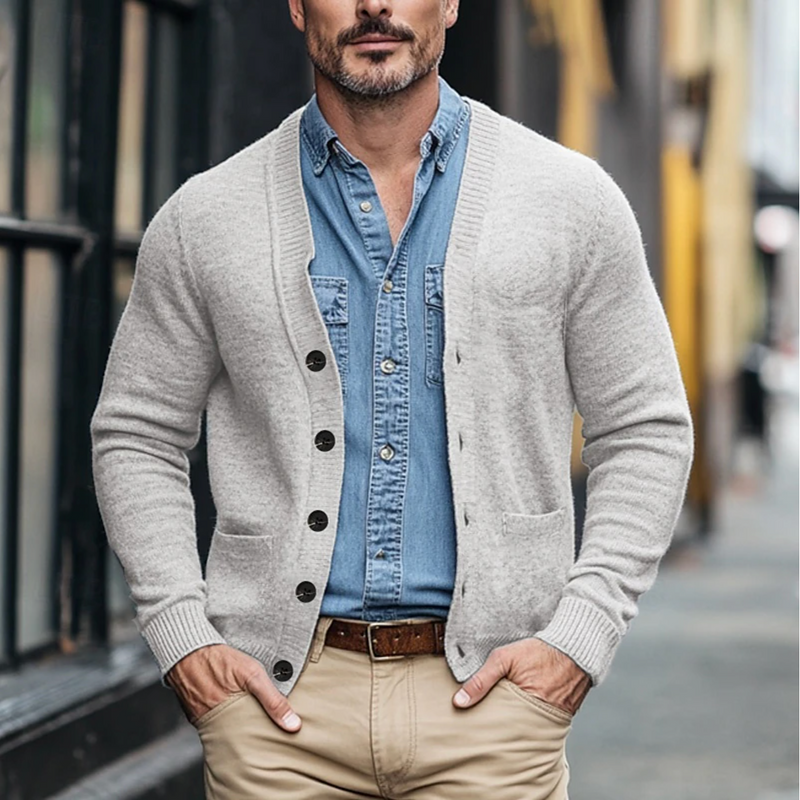 Heren cardigan met knoopsluiting en moderne pasvorm – Tobias