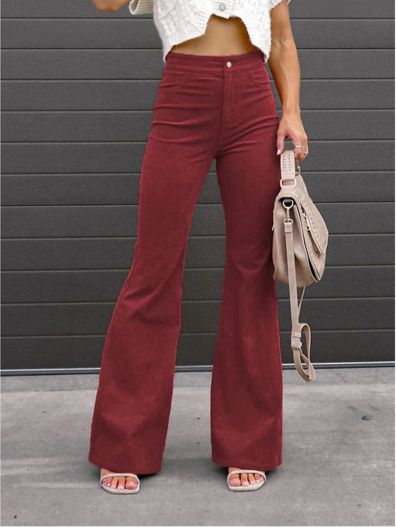 Trendy ribfluwelen damesbroek met hoge taille – Daphne