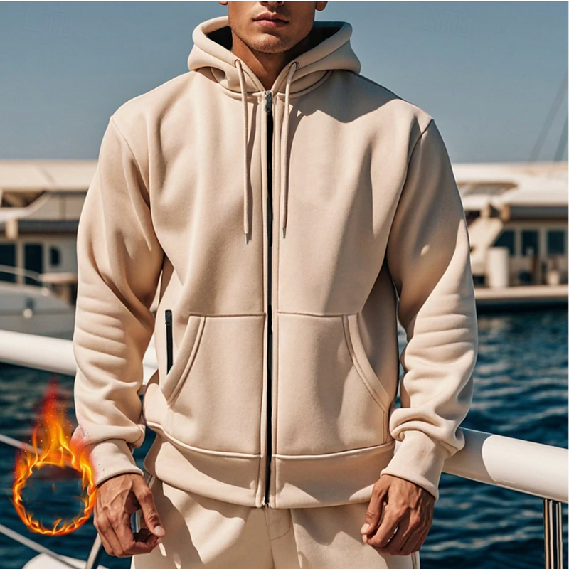 Fleece heren hoodie met rits en capuchon – Oliver