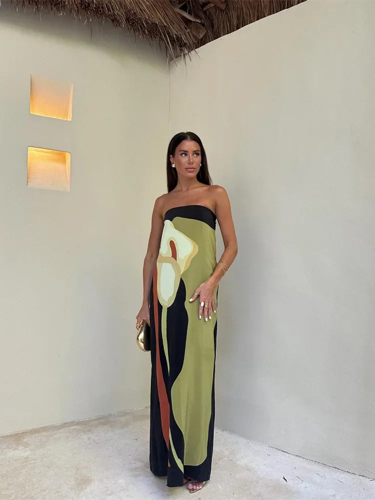 Strapless damesjurk met print en flatterende pasvorm – Selvyna
