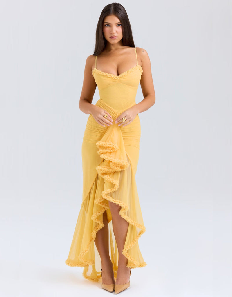 Maxi jurk met ruches en sleep – Juliette