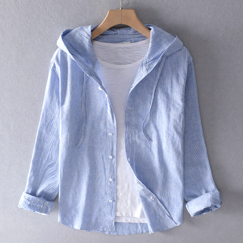 Heren gestreepte linnen hoodie met lange mouwen – Luca