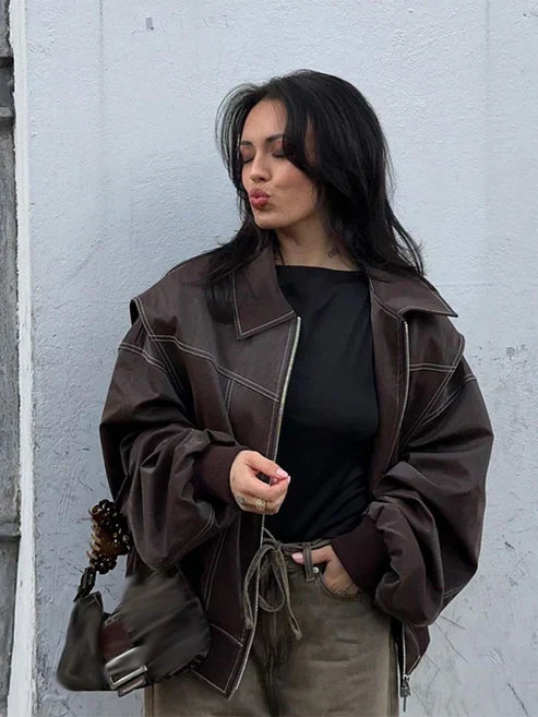 Dames leren jas oversized stoer stijlvol en luxe – Rayna