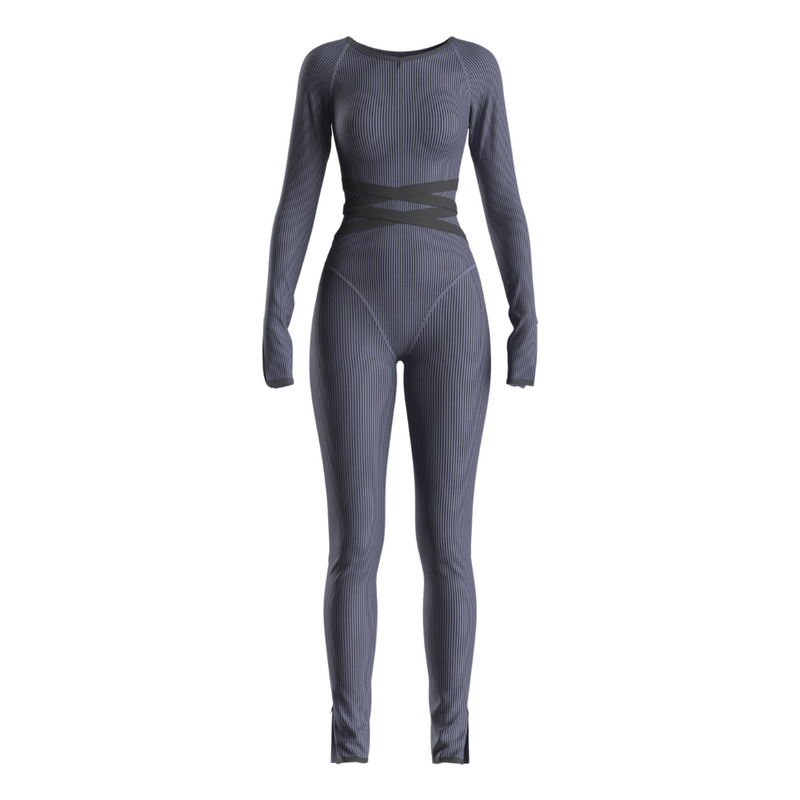 Vilma Grijze Ribbel Jumpsuit met Rits