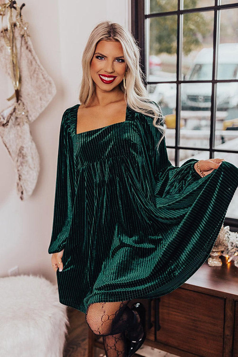 Vintage Mini Jurk met Lantern Sleeves en Vierkante Hals – Camille