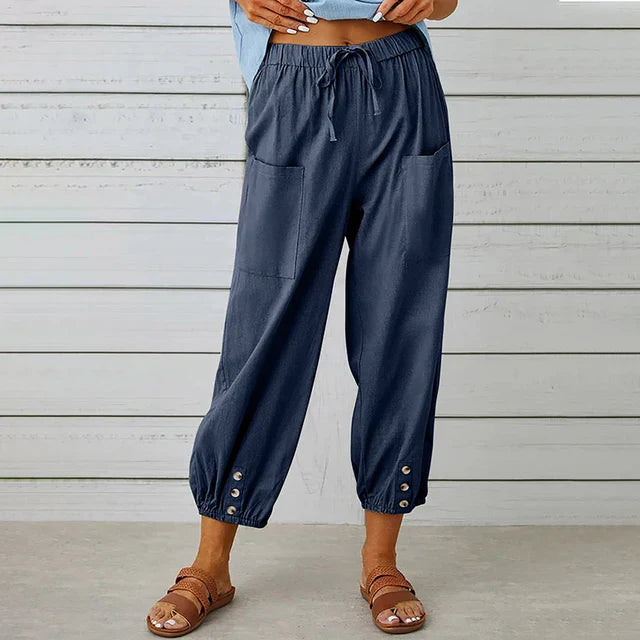 Casual damesbroek met verstelbare taille en zakken – Lara
