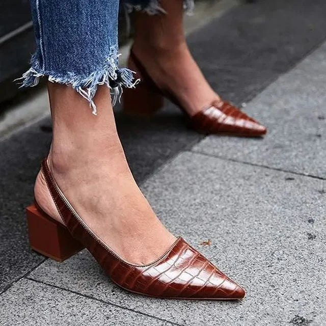 Orthopedische Croco Bruine Pumps - Mila
