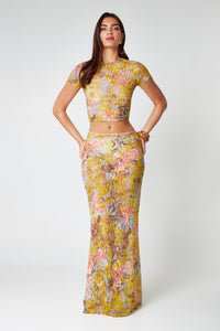 Lace co-ord set met maxi rok en crop top – Serelina