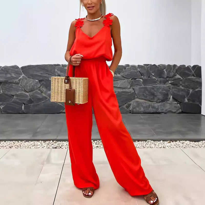 Satijnen bloemen jumpsuit dames voor zomerse gelegenheden – Emma