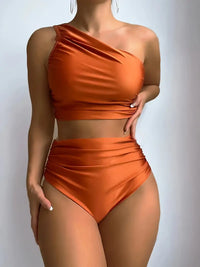 Satijnen Bikiniset met Één Schouder en Volantdetails – Lavionna