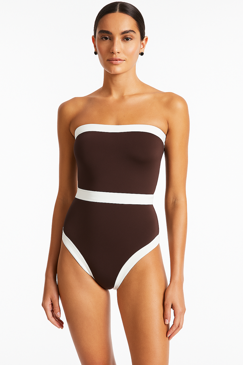 Bandeau Badpak met Hoge Taille en Minimalistische Look – Solaniva