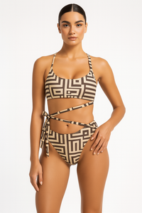 Bandeau Bikiniset met Geometrische Print en Vetersluiting – Selavira