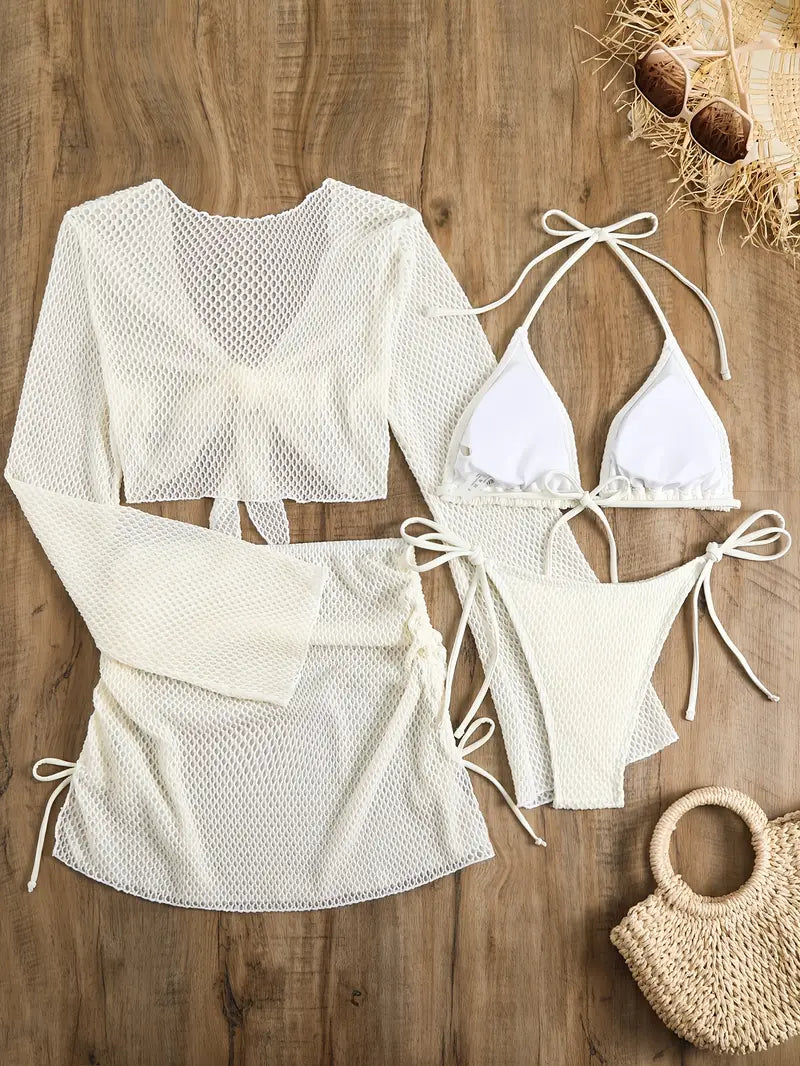 Gebreide Bikiniset met Rok en Mesh Cover-Up – Elvarra