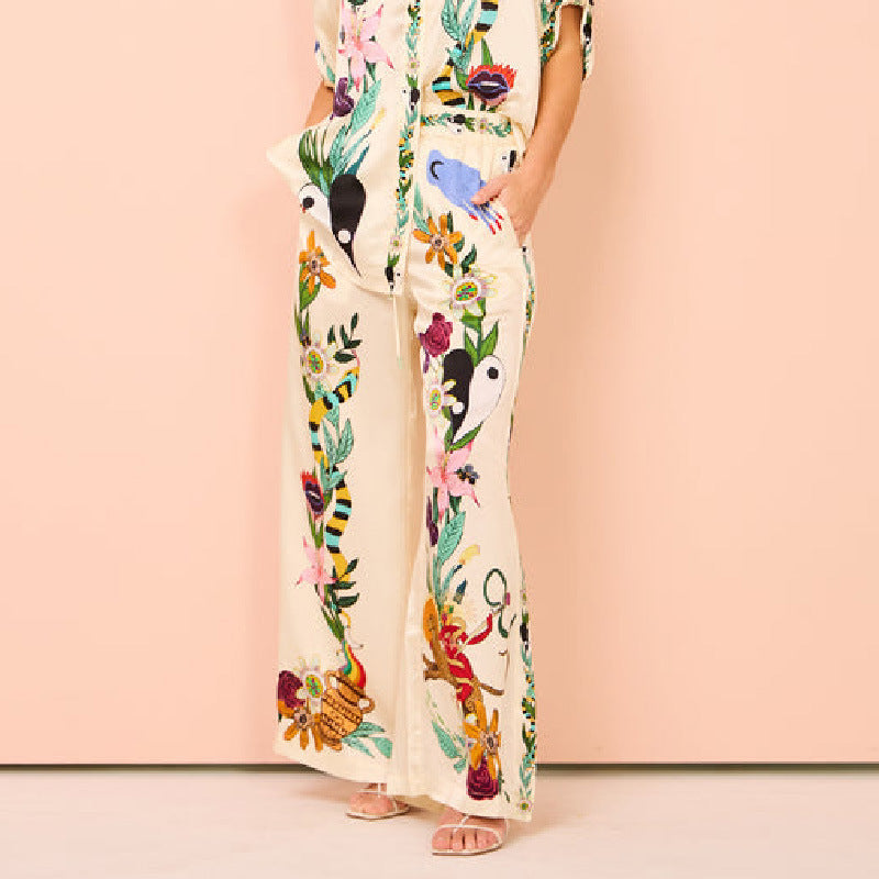 Satijnen Tweedelige Set met Oosterse Print -Oriental Fusion