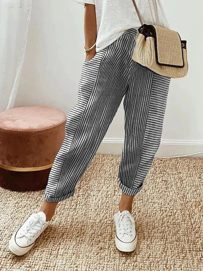 Gestreepte Katoenen Broek met Elastische Taille – Kae