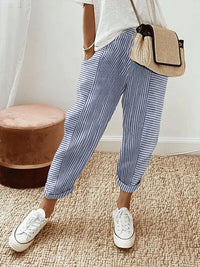 Linnen gestreepte broek met elastische taille – Ventro