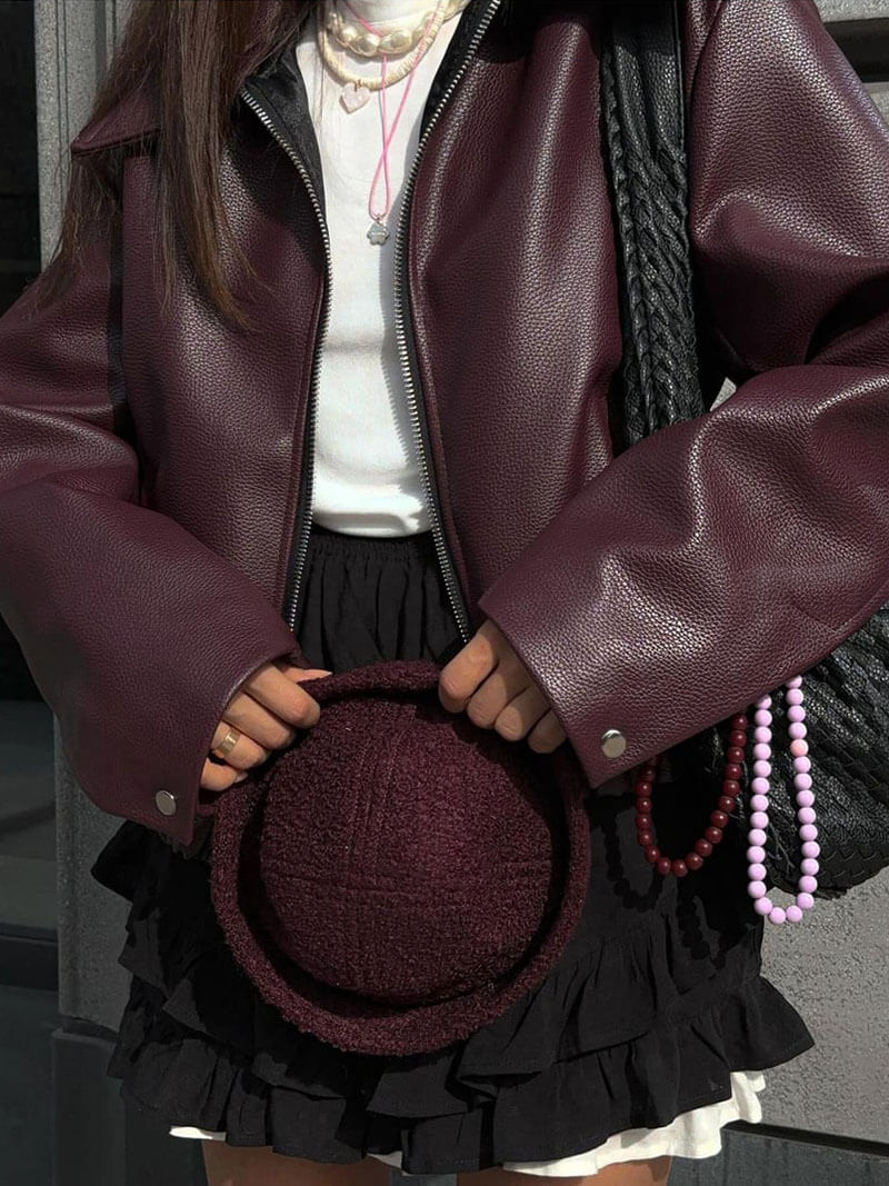 Burgundy dames leren jas met slanke pasvorm – Yalena