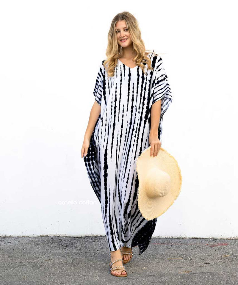 Zwart witte dames kaftan met luxe uitstraling – Yana