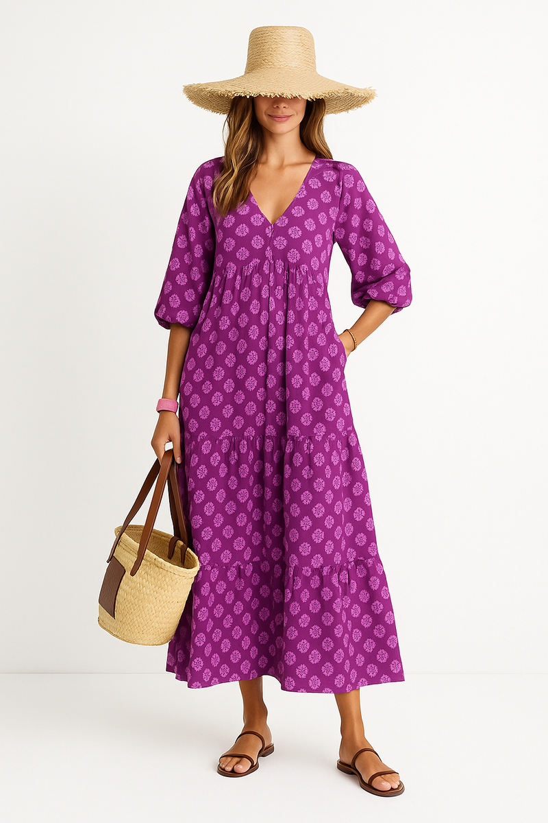 Bohemian Maxi Jurk met V-hals voor Dames – Fleur