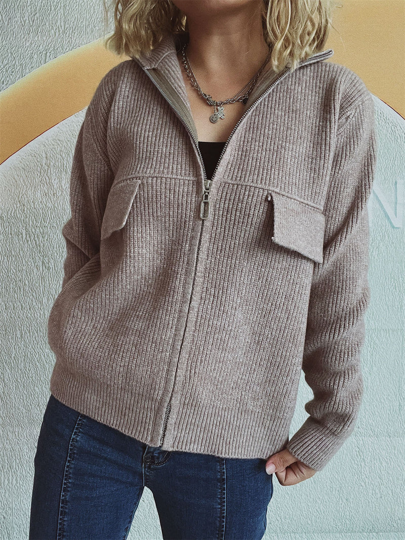 Zachte gebreide cardigan met rits voor dames – Sophie
