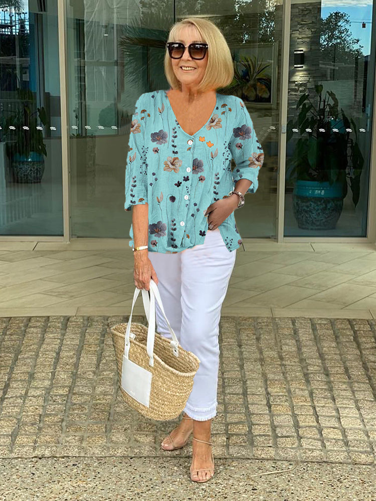 Bloemige luchtige damesblouse met losse pasvorm – Laura