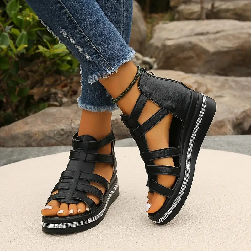Comfortabele wedge sandalen met glamoureuze details - Elvanna