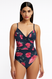 Corrigerend Badpak Diepe Hals Bloemenprint – Fiorena