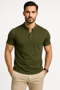Casual Henley-shirt met borstzak voor heren – Minj
