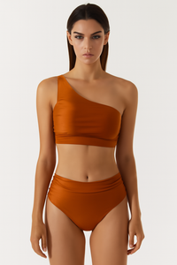 Bikini dames satijn één-schouder volant elegant – Marilou