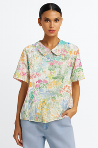 Dames blouse katoen linnen bloemenprint comfortabel casual – Janelys