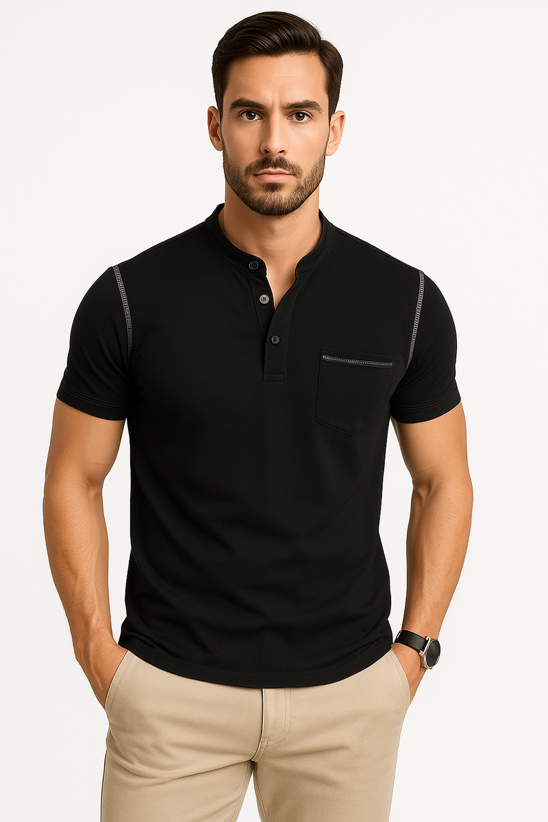 Casual Henley-shirt met borstzak voor heren – Minj