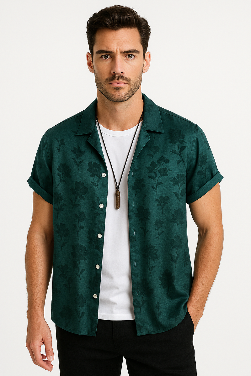 Casual herenoverhemd met bloemmotief en korte mouwen – Matteo