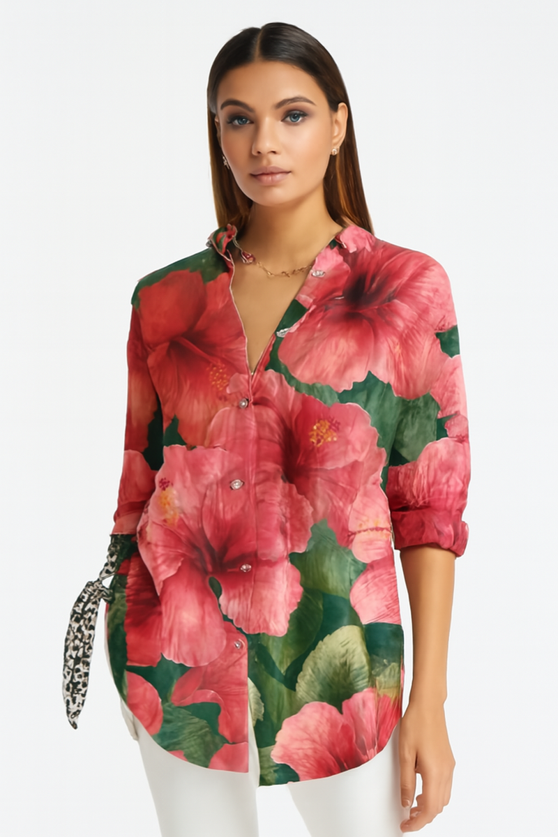Bloemenprint Blouse met Omslagkraag en Knoopjes – Elise