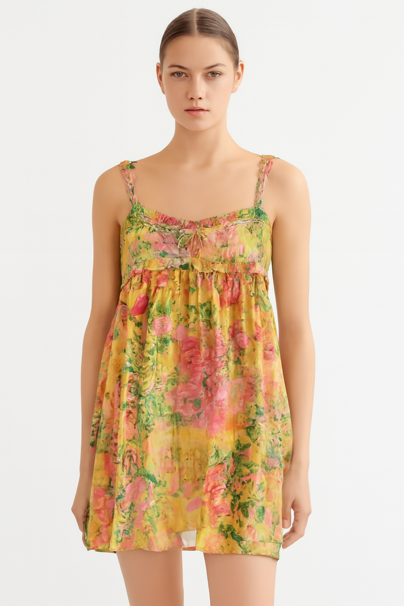 Chiffon Jurk met Tiered Rok en Felle Kleuren - Yara